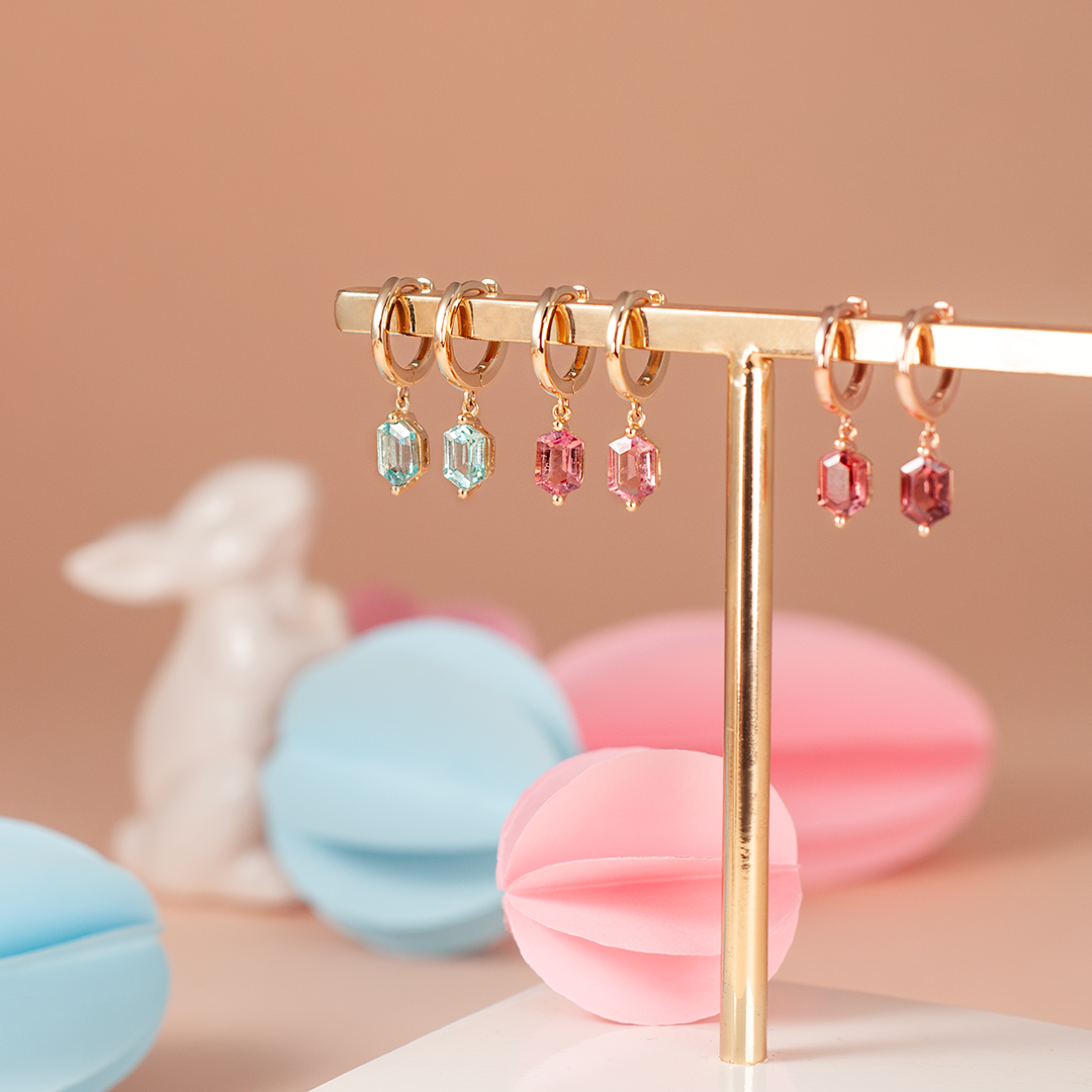 Hexagon rubellite drop earrings